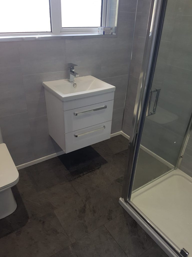 Full Bathroom Refurbishment Completed in Lisburn PVC Panels. Choice