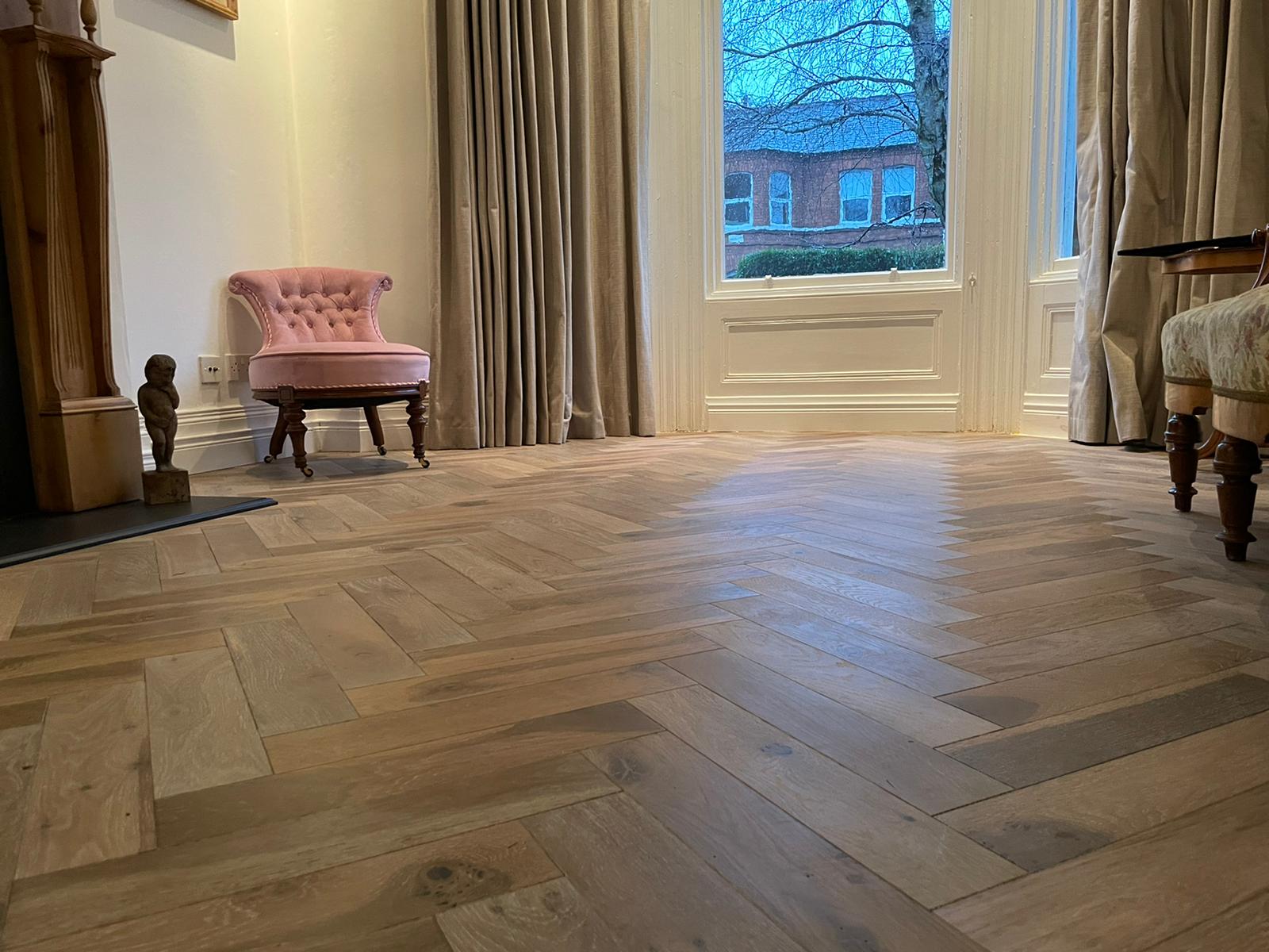 Herringbone Engineered Flooring, Belfast. Completed 2021. Choice Interiors